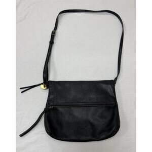 Margot New York Soft Black Leather Crossbody Bag Slim Purse Adustable Strap EUC